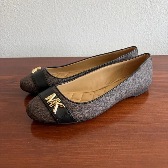 Michael Kors Brown and Black MK Logo Ballet Flats - Picture 3 of 5